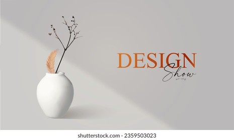 3D realistic product display design template. White scene with podium. Elegant vector platform. Vase with light and shadow. Stage for showcase