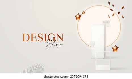 3D realistic product display design template. White scene with podium. Elegant vector platform. Stage for showcase