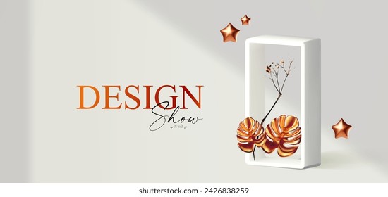 3D realistic product display design template. White scene with podium. Elegant vector platform. Stage for showcase