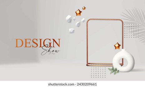 3D realistic product display design template. White scene with podium. Elegant vector platform. Stage for showcase
