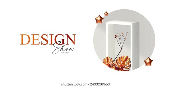 3D-realistische Produktdisplay-Entwurfsvorlage. Weiße Szene mit Podium. Elegante Vektorplattform. Bühne für Showcase
