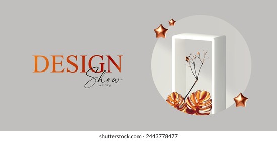 3D realistic product display design template. White scene with podium. Elegant vector platform. Stage for showcase