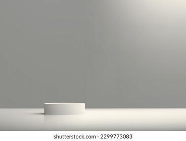 3D realistic product display empty white podium stand with lighting on minimal wall scene gray background. You can use for cosmetic mockup presentation, promotion sale and marketing, etc, Vector