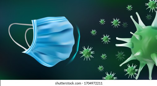 3D realistic protective Medical Mask with abstract virus. Medical mask virus protection. World epidemic. Vector illustration