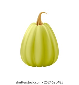 3d realistic pumpkin. Green pumpkin with golden stem. Halloween and Thanksgiving holidays decoration. Autumn sale banner design element. Vector illustration EPS10 isolated on white background.