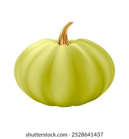 3d realistic pumpkin. Green pumpkin with golden stem. Halloween and Thanksgiving holidays decoration. Autumn sale banner design element. Vector illustration EPS10 isolated on white background.