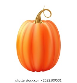 3d realistic pumpkin. Orange pumpkin with golden stem. Halloween and Thanksgiving holidays decoration. Autumn sale banner design element. Vector illustration EPS10 isolated on white background.