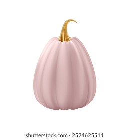 3d realistic pumpkin. Pink pumpkin with golden stem. Halloween and Thanksgiving holidays decoration. Autumn sale banner design element. Vector illustration EPS10 isolated on white background.