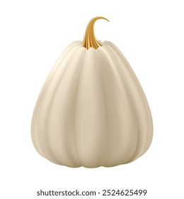 3d realistic pumpkin. White cream pumpkin with golden stem. Halloween and Thanksgiving holidays decoration. Autumn sale banner design element. Vector illustration EPS10 isolated on white background.