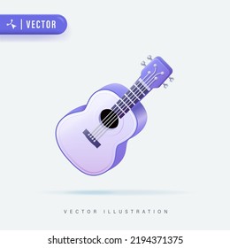 3D Realistic Purple Acoustic Guitar in Isolated Background Vector Illustration.