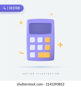 Calculadora 3D Púrpura Realista en Ilustración Vectorial de Fondo Aislado. d Concepto mínimo de representación de vectores calculadores de la gestión financiera. Equipo matemático. Herramienta matemática
