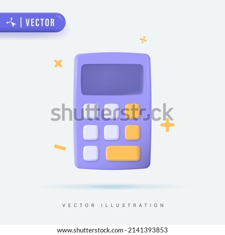 3D Realistic Purple Calculator in Isolated Background Vector Illustration. d Minimal Calculator Vector Render Concept of Financial Management. Math Device. Math Tool