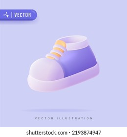 3D Realistic Purple Kids Shoes Vector Illustration. Baby Shower Greeting Card. Purple Baby Shoes