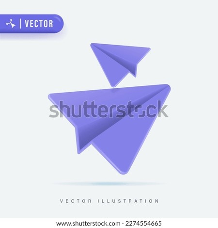 3D Realistic Purple Paper Plane Vector Illustration. 