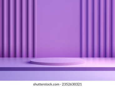 3D realistic purple podium stand is a modern and minimalist design. It is perfect for displaying products in a retail store, showroom, or exhibition. Vector illustration