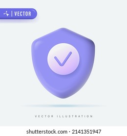 3D Realistic Purple Shield Check Mark Logo Icon Design Template, Vector Illustration. Secured, Protection Vector Icon. Security, Guaranteed Logo.