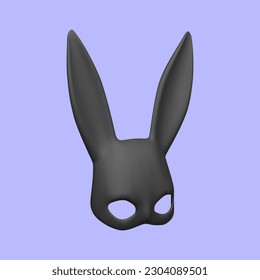 3d realistic rabbit mask isolated on blue background. Bdsm outfit for the relaxes, sex, and wellness. Template for sex shop or erotic website. Vector illustration