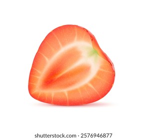 3d realistic raw ripe strawberry fruit half, cross section close up view. Isolated vector fresh berry with vibrant red flesh, seeds, juicy and sweet texture. Healthy natural strawberry summer dessert