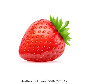 3D realistic raw ripe strawberry fruit or berry for fresh juice drink, vector object. Realistic strawberry in macro closeup for natural food package of sweet berry marmalade or confection dessert