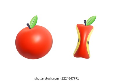 3d Realistic red Apple fruit vector illustration.