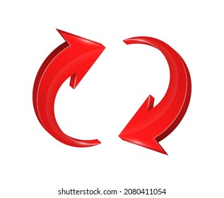 3D realistic red arrows pointing in various directions. Collection of curved, straight, zigzag web icons. Icons of cursor or direction.