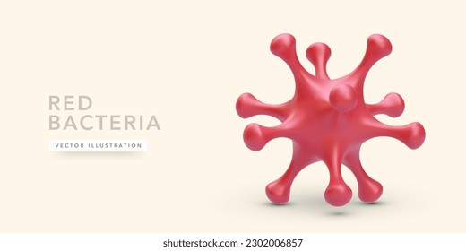 3d bacterias rojas realistas con sombra aisladas en fondo amarillo claro. Ilustración del vector