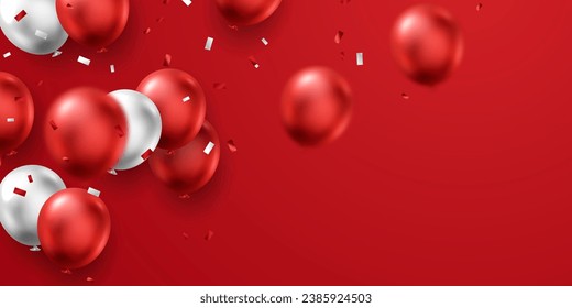 3D realistic red balloon background design vector illustration luxury