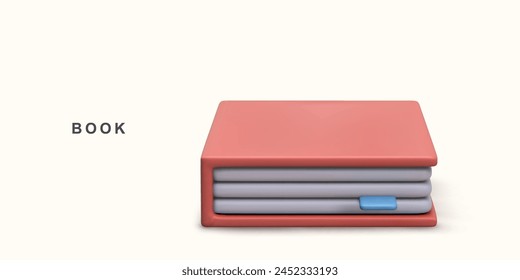 3d realistic red book on white background. Vector illustration.