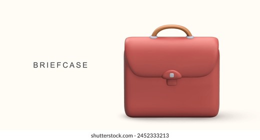 3d realistic red briefcase on white background. Vector illustration.