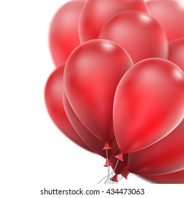 3d Realistic red Bunch of Birthday Balloons Flying for Party and Celebrations With Space for Message Isolated on White Background. EPS 10 vector file included