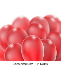 3d Realistic red Bunch of Birthday Balloons Flying for Party and Celebrations With Space for Message Isolated on White Background. EPS 10 vector file included