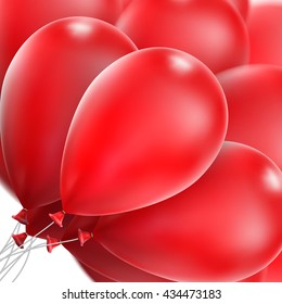 3d Realistic red Bunch of Birthday Balloons Flying for Party and Celebrations With Space for Message Isolated on White Background. EPS 10 vector file included