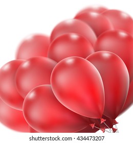 3d Realistic red Bunch of Birthday Balloons Flying for Party and Celebrations With Space for Message Isolated on White Background. EPS 10 vector file included