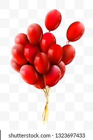 3d Realistic red Bunch of Flying Birthday Balloons. Party and Celebration concept. Vector Illustration.