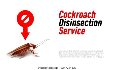 3D Realistic Red Cockroach Disinsection Service Template. EPS10 Vector