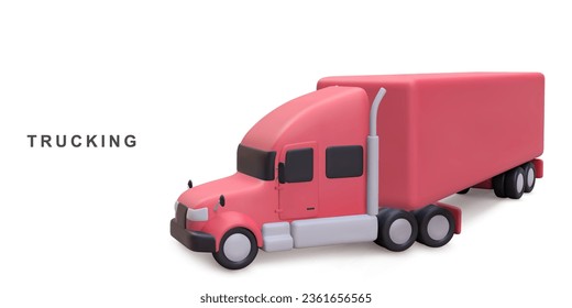 3d realistic red delivery truckon white background. Vector illustration.