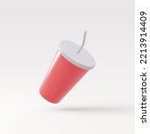 3d realistic red disposable cup for beverages with straw. Vector illustration.