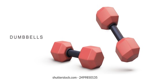 3d realistic red dumbbells on white background. Vector illustration.