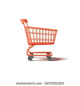 3D realista vermelho vazio carrinho de compras isolado no fundo branco. Para conceitos de enchimento de produtos de supermercado. Ilustração vetorial.