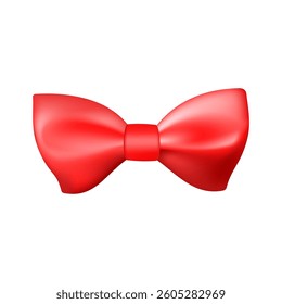 3D Realistic red gift bow. Christmas, birthday and sale decoration. Silk satin bow. Traditional holiday accessory. Vector illustration, eps 10.