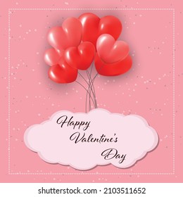 3D Realistic Red Heart Balloons Flying with Love Pattern and Happy Valentines Day Text Greetings in Background. Vector Illustration