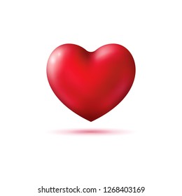 3D Realistic Red Heart icon. Shiny Saint Valentine's Day holiday, Birthday web digital symbol isolated on white background. Vector Illustration