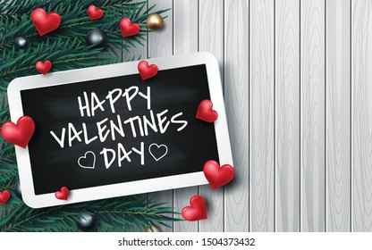3D Realistic Red Hearts Background with Sweet Happy Valentines Day. Vector illustration