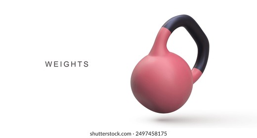 3d realistic red Kettlebell on white background. Vector illustration.