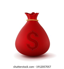 3d realistic red money bag isolated on white background, vector illustration