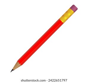 3D Realistic Red Pencil with Rubber Eraser. Realistic Vector Illustration Design. 3D Wooden Stationery 
Object for Writing and Drawing. Pencil Cartoon Creative Design Idea Isolated on White Background