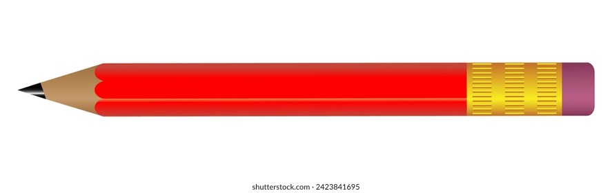 3D Realistic Red Pencil with Rubber Eraser. Realistic Vector Illustration Design. 3D Wooden Stationery 
Object Placed Horizontally. Red Pencil Cartoon Creative Design Idea Isolated on White Background