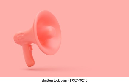 3d realistic red plastic megaphone on red background. Vector illustration