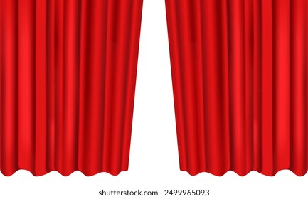  3d Realistic red stage curtain isolated on white background