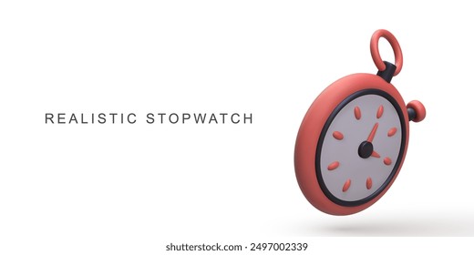 3d realistic red stopwatch on white background. Vector illustration.
